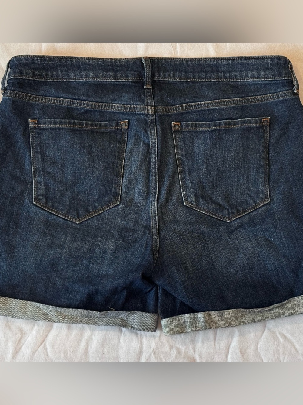 Old Navy Distressed Boyfriend Denim Shorts Size 12 Cuffed Dark Wash - Picture 2 of 4